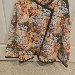 NWOT HandstitchedFloral Quilted Jacket with Black Trim, Reversible